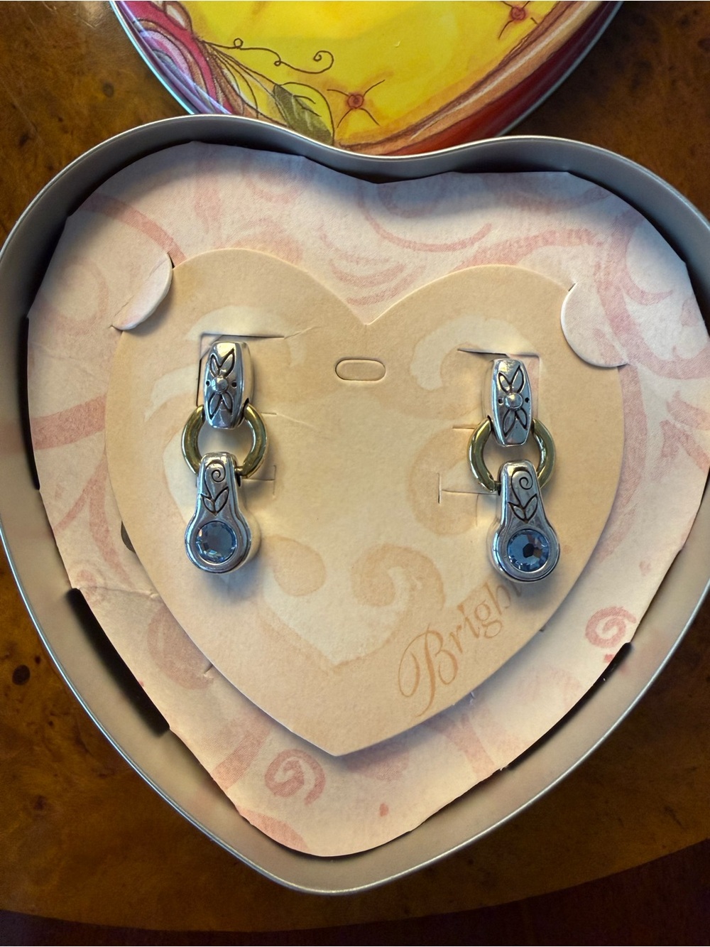 Brighton Silver and Gold-Tone Dangle Earrings with Blue Stones -NWT